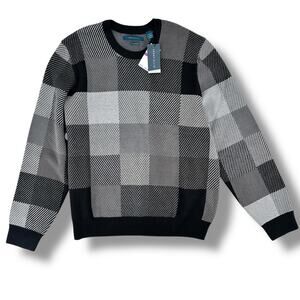 Perry Ellis Crewneck Checkered Square Sweater Mens Size XXL Gray Black Pullover